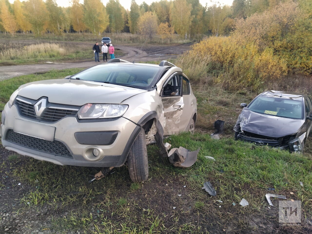 В результате столкновения на трассе в РТ оба авто вылетели с дороги, есть  пострадавшие