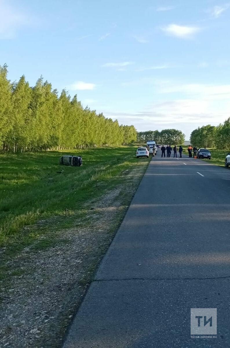 Рано утром в Татарстане авто вылетело с трассы и перевернулось в кювете, водитель погиб